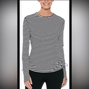 COOLIBAR Baikal Swim Top Ruched Striped Black White UPF 50+ Sun Lightweight
